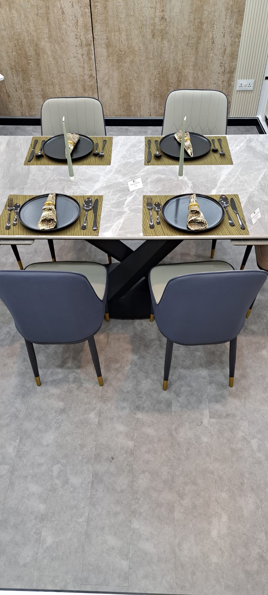 Dining Table with Wood Profile - Marble Grey 