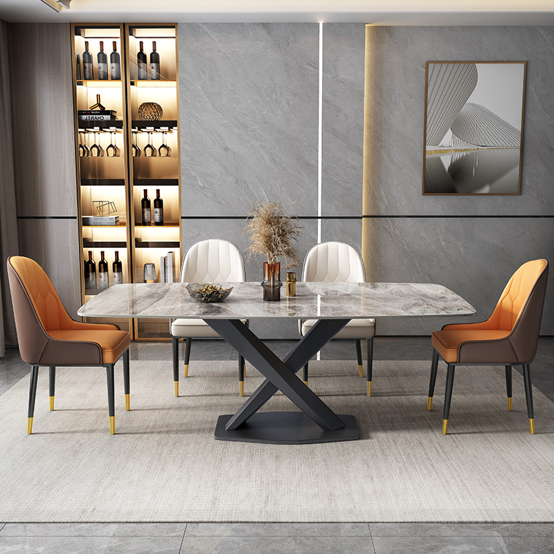 Dining Table with Glass Profile - Marble Grey