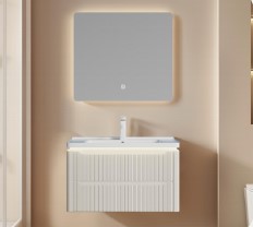 Lumina White Flute Drawer Vanity Suite (LED Mirror Cabinet + Sink + Base Drawer)